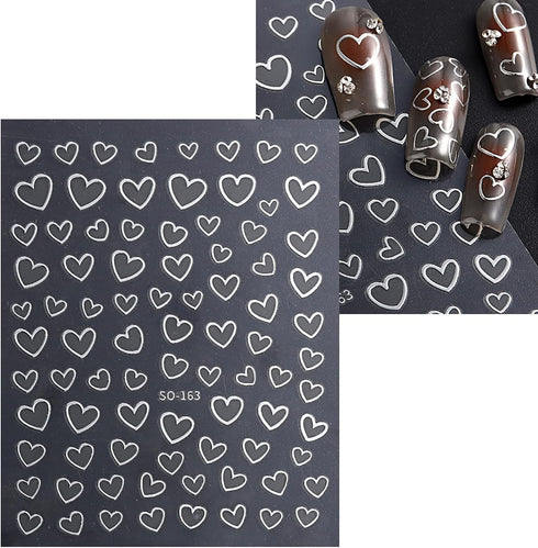 Silver Nail Art Stickers, Sun Moon Star Heart Line Flower Self-Adhesive 3D Nail Transfer Decals for Women