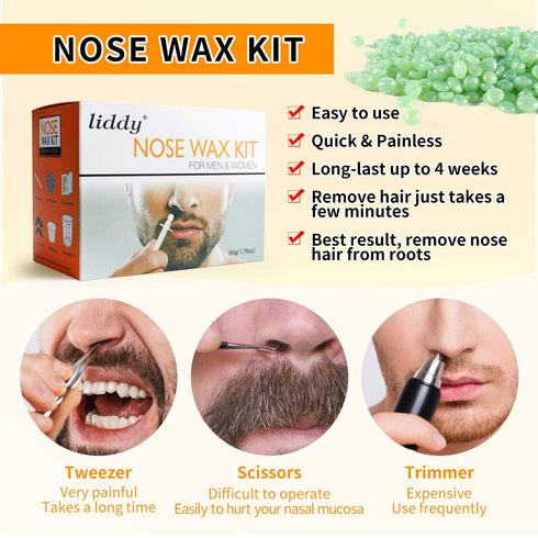 Nose Wax Kit for Men and Women, Nose Hair Removal Wax 50g, 20 Applicators, 10 Nose Wax Pods, 1 Measuring Cup, 8