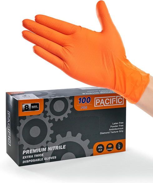 PACIFIC PPE Nitrile Disposable Gloves, Heavy Duty Orange Gloves, 8 mils, XX-Large, 100 Count, Industrial Mechanic