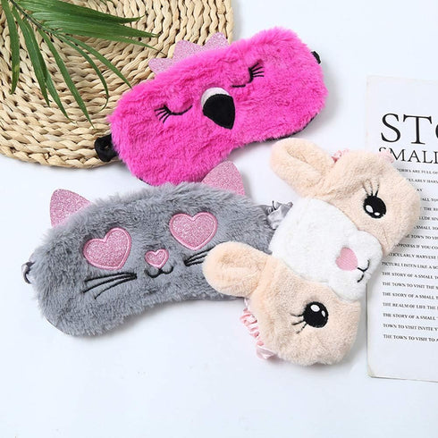 4 Pack Sleeping Mask for Girls, Cute Plush Blindfold Eye Cover for Kids, Teens, Women, Travel Nap Night Sleeping