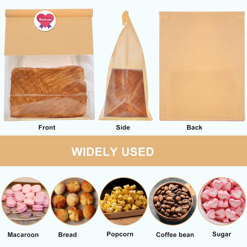 SixWeKit 50 Pack 11" 8.66" 4.33" Packaging Kraft Paper Bread Bags with Clear Window, x x Bakery Sourdough Bags Tin Tie