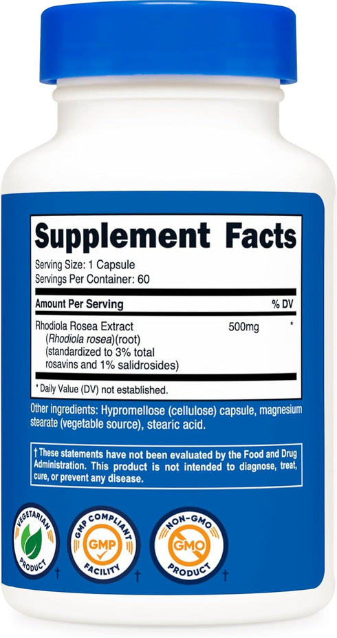 Nutricost Rhodiola Rosea 500mg, 60 Vegetarian Capsules, Gluten Free Non-GMO Supplement