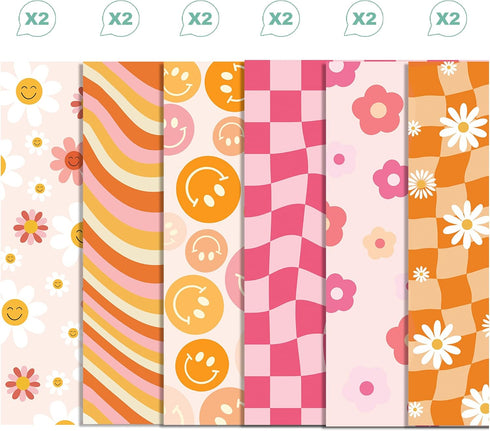 12 Sheets Boho Wrapping Paper, Retro Groovy Gift Wrap for Baby Shower Birthday Wedding DIY Crafts Gift Packing