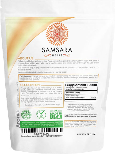 Aronia Berry 20:1 Extract Powder (4oz/114g) - Antioxidant, Flavonoids and Polyphenols Supplement - High ORAC Native