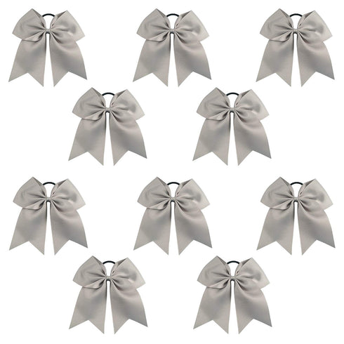 Kenz Laurenz 7" Jumbo Cheer Bow, Silver-Gray, Big Hair Bows with Ponytail Holder, Large Classic Accessories for Teens,