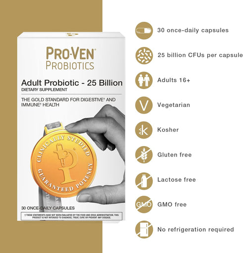 Probiotics Adults Probiotics Once Daily Men Womens Probiotics Digestive Support 25 Billion CFU Probiotic Supplement Gut Health Prebiotic Shelf Stable Guaranteed Potency - 30 Capsules