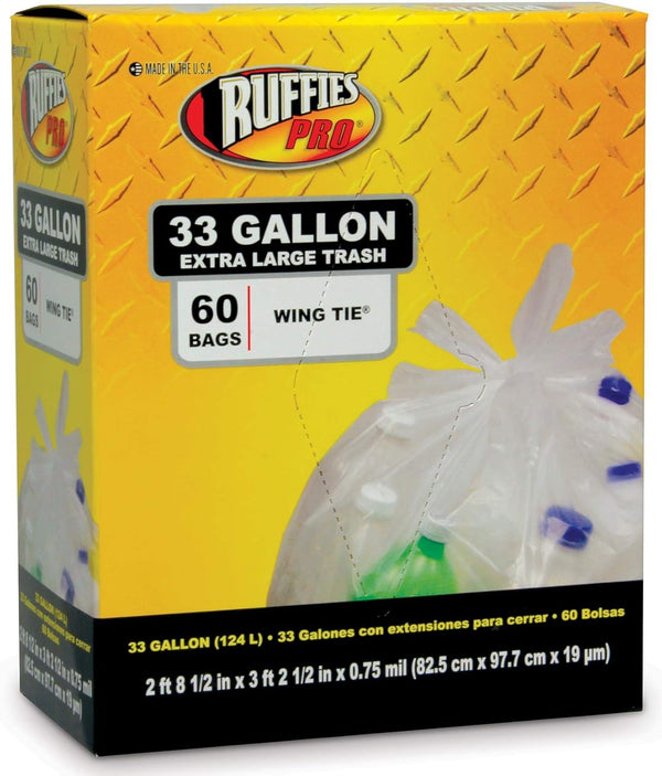 Ruffies 1124909 60CT 33GAL Recyc Bag, 33 Gallon, Clear, 60 Count by Ruffies
