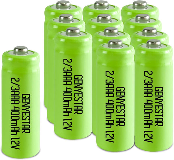 Ni-MH Rechargeable 2/3AAA 1.2V 400mAh Batteries, 12 Pack with Button Top for Mason Jar Light