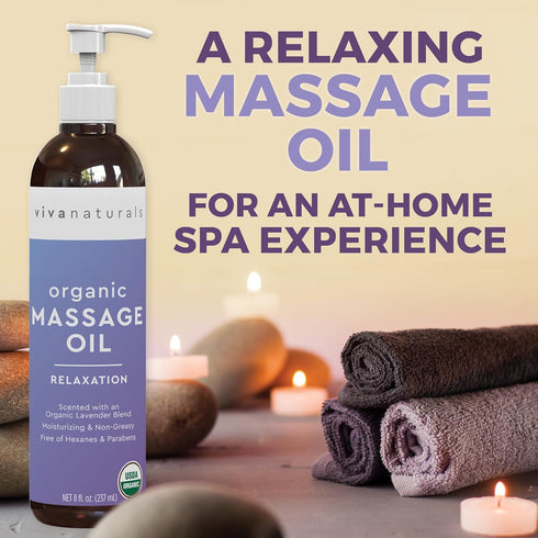 Viva Naturals Organic Massage Oil, 8 fl. oz., Lavender Scented Relaxing Body Massage Oil