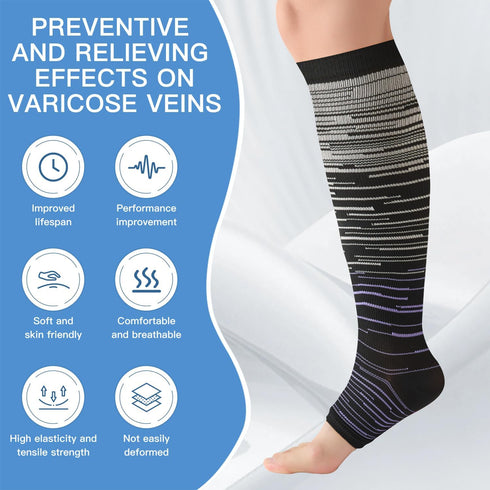 Owcorowan 3 15-20 mmhg Pairs Open Toe Compression Socks for Men & Women - Knee High Stockings for Circulation Support
