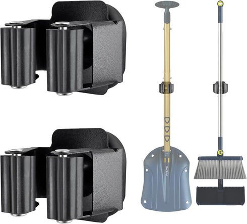 Upgraded Magnetic Broom and Mop Holder, Heavy Duty Wall Mount Organizer, No Drill, Space-Saving (Black, 2 Pcs)