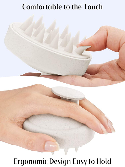 HEETA Scalp Scrubber, Hair Growth Massager with Soft Silicone Bristles, Upgraded Material for Wet Dry Hair Care, Beige