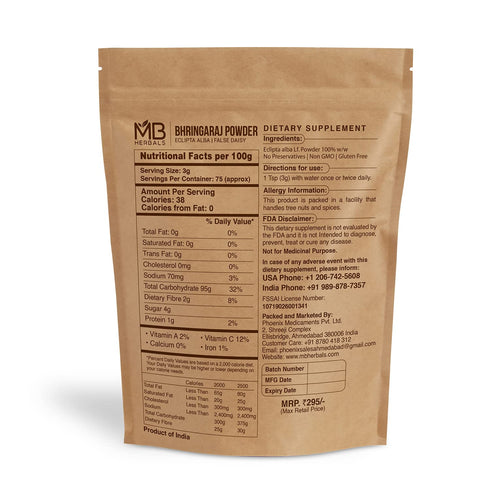 MB Herbals Pure Bhringraj Powder 227g | 8 oz | 0.5 LB | 100% Pure Eclipta alba Powder for Hair Care