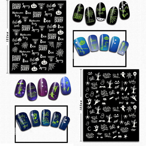 TailaiMei 9 Sheets Halloween Nail Stickers | Glow in The Dark Fluorescent Design Nail Decals for DIY Manicure