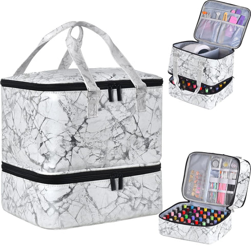Nail Polish Organizer Case - Holds 42+ Bottles (15ml/0.5 fl.oz) and 1 Nail Lamp, Upgraded Double-layer Storage Bag with
