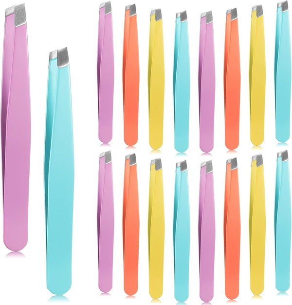 Maitys 16 Pieces Slanted Eyebrow Tweezers - Stainless Steel Precision Tweezers for Personal Care