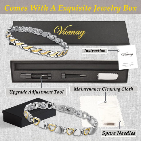 Vicmag Magnetic Bracelet for Women, Adjustable Titanium Steel Magnet Bracelet Gift