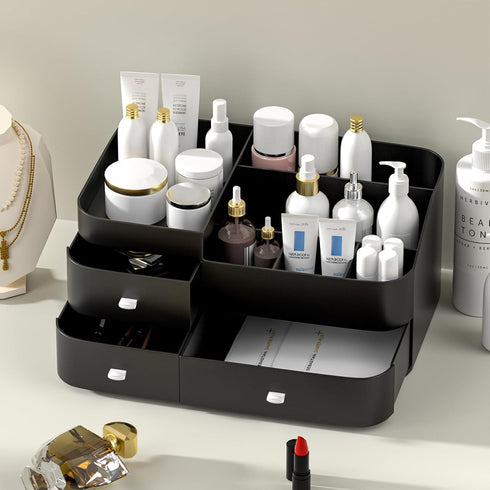 MIUOPUR Makeup Organizer for Vanity - Large Capacity Desk Organizer with Drawers for Cosmetics (Black)