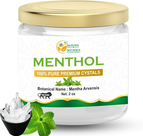 Menthol Crystals Mentha Arvensis Aromatherapy Congestion Blocked Nose Relief Cold Flu 100% Pure USP Food Grade Great for Cosmetics, Salves, Balms, Creams and Soap Making 2 oz