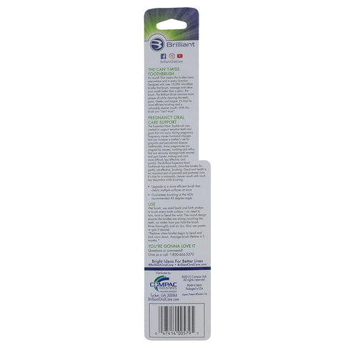 Brilliant Oral Care Expectant Mom Toothbrush, Gentle Extra Soft Bristles, Round Head for Sensitive Teeth, Aqua