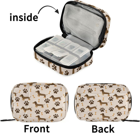 Ollabaky 7 Dog Paw Dachshund Pill Case, Portable Weekly Travel Pill Box Bag Container Days Pill Organizer Vitamin