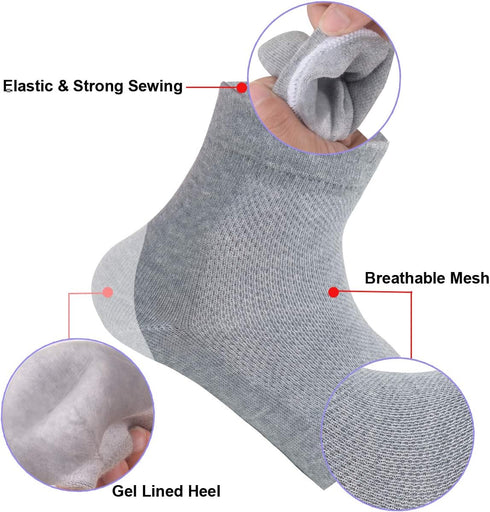 Vented Moisturizing Gel Heel Socks, 3 Pairs Toeless Spa Sock for Foot Care Treatment, Grey, Cracked Heels & Dry Feet