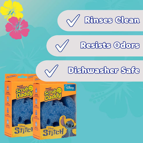 Pack, Scrub Daddy Disney Stitch Dish Sponge Twin Smiley Face Sponges for Cleaning & Washing Up - Kitchen Non Scratch