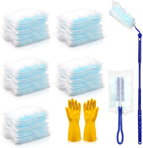 50 PCS Duster Refills and 2 Folding Handles Set, Compatible with Swiffer Dusters for Dusting Electronics & Furniture