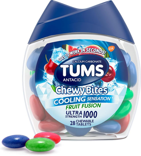 Tums Chewy Bites - Fast Cooling Sensation Antacid, Fruit Fusion, 28 Tablets