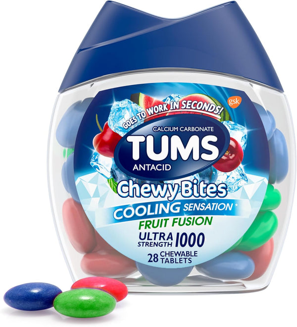 Tums Chewy Bites - Fast Cooling Sensation Antacid, Fruit Fusion, 28 Tablets