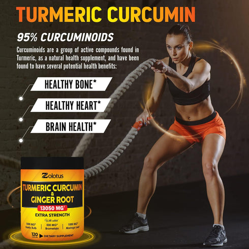 6 in 1 Turmeric Curcumin + Ginger Capsules, 95% Curcuminoids, Joint & Absorption Support - 120 Capsules
