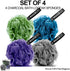 Loofah Sponge Bath Sponge for Women and Men, 4 Pack (Gray, Blue, Green, Purple)