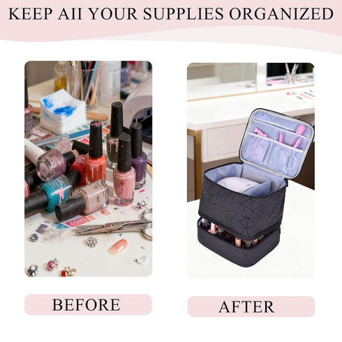 RZMAYIS 30 (15ml/0.5fl.oz) PU Leather Nail Polish Organizer, Double Layer Nail Polish Storage Holds Bottles & Nail
