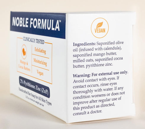 Noble Formula 2% Pyrithione Zinc Bar Soap, Vegan Mango and Cocoa Butter, 3.25 oz
