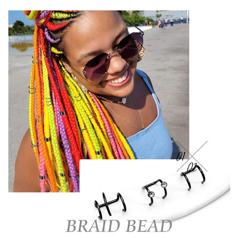 NAISKA 24PCS Black Hair Jewelry for Braids, Crystal Rhinestone Loc Dreadlock Accessories, Non-Piercing Ear Cuffs