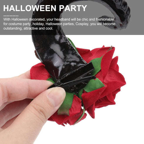 Lurrose Large Black Devil Horn Hair Clip, Sheep Horn Rose Flower Barrettes for Halloween Cosplay