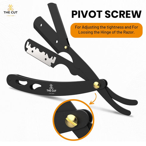 The Cut-Factory Straight Razor with 100 Pack Platinum Treat Professional Barber Razors for Men, Stainless Steel-Black