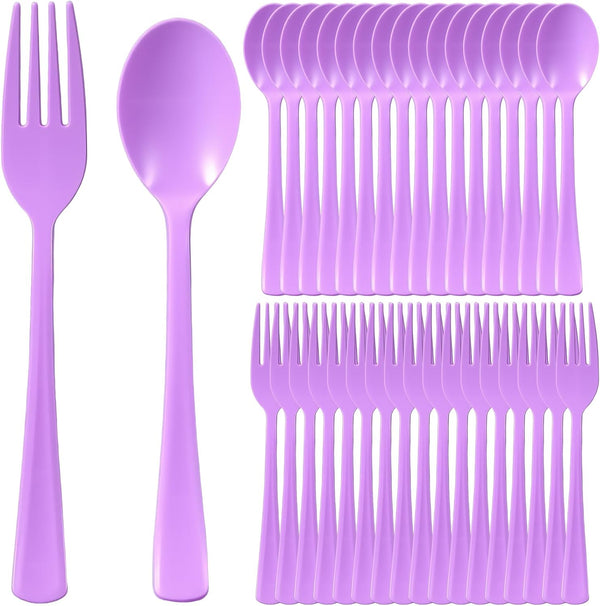 wlilupah 100 Pcs Disposable Cutlery Set 50 Plastic Forks and 50 Plastic Spoons