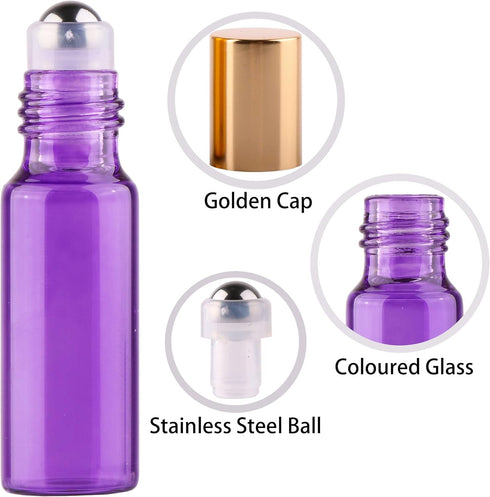 MaxMau 24 Pack Essential Oils Roller Bottles, 5ml Colourful Roll On Bottles with Steel Roller Balls