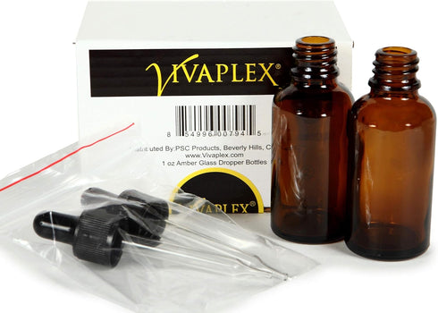 Vivaplex Amber 4 oz Glass Bottles with Glass Eye Droppers, 2 Pack