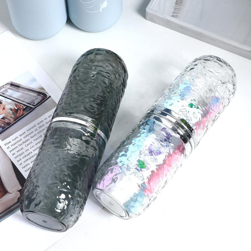 2Pcs Travel Toothbrush Case with Lid, 8.6x2.2x2.2in Portable Holder, Transparent 3D Pattern