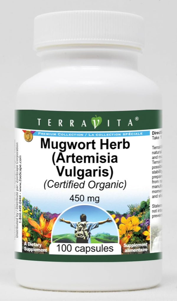 Terravita Mugwort Herb (Artemisia Vulgaris) (Certified Organic) - 450 mg (100 Capsules, ZIN: