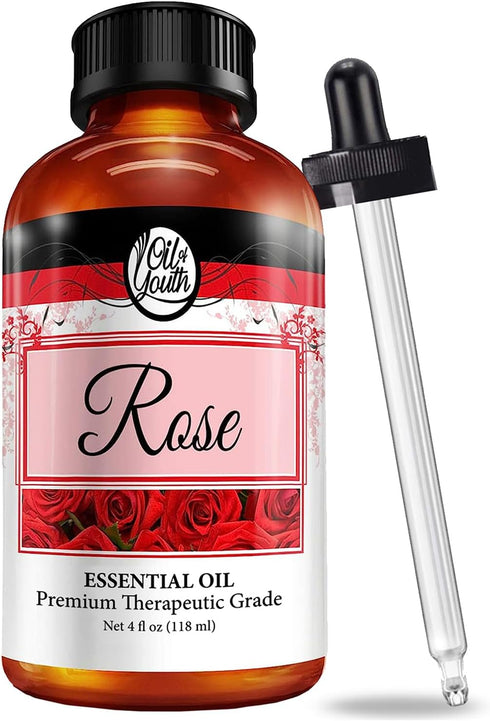Oil of Youth Rose Essential Oil - 4 fl oz Therapeutic Grade for Aromatherapy, Diffuser, Skin, Hair, Candle Making