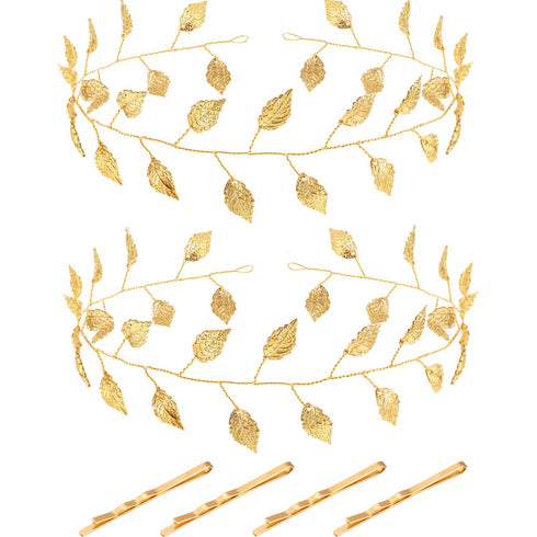 WILLBOND 2 Pcs Gold Leaf Greek Goddess Accessories, Wedding Headband Bridal Headpiece for Women, 13.5 Inch