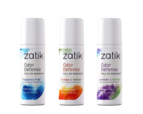 Zatik Naturals Odor Defense Roll-on Deodorant, Orange and Vetiver, Vegan, pH Balanced, 3.0 oz