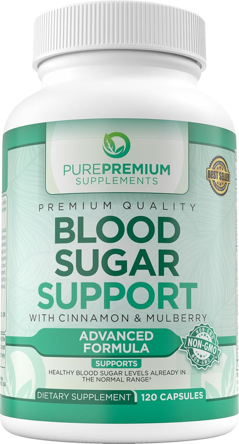 PurePremium Blood Sugar Support Supplement - Cinnamon Capsules with Bitter Melon, Mulberry, Zinc, Biotin, Vitamin C,