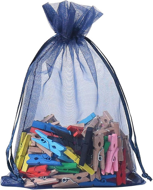 HRX Package 100pcs Organza Gift Bags Navy Blue, 4 x 6 inch Mesh Jewelry Pouches for Small Sample Christmas Candy