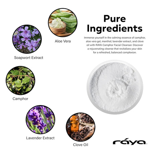 Raya Camphor Soufflé Facial Cleanser (101) - pH-Balanced Blemish Wash for Oily Skin, Blackheads & Whiteheads - 4oz