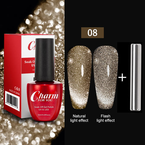 VERONNI Reflective Cat Eye Gel Nail Polish, Glitter Magnetic Shimmer Gel, Soak Off UV LED Nail Art 10ml