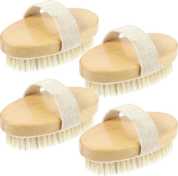 4pcs Dry Brushing Body Brush, Natural Bristle Exfoliating Brush for Flawless Skin